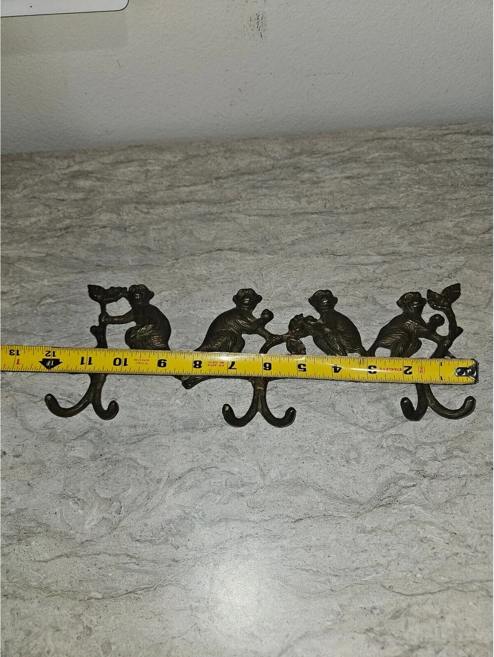 Vintage Cast Iron Monkey Wall Hook Rack with 3 Hooks